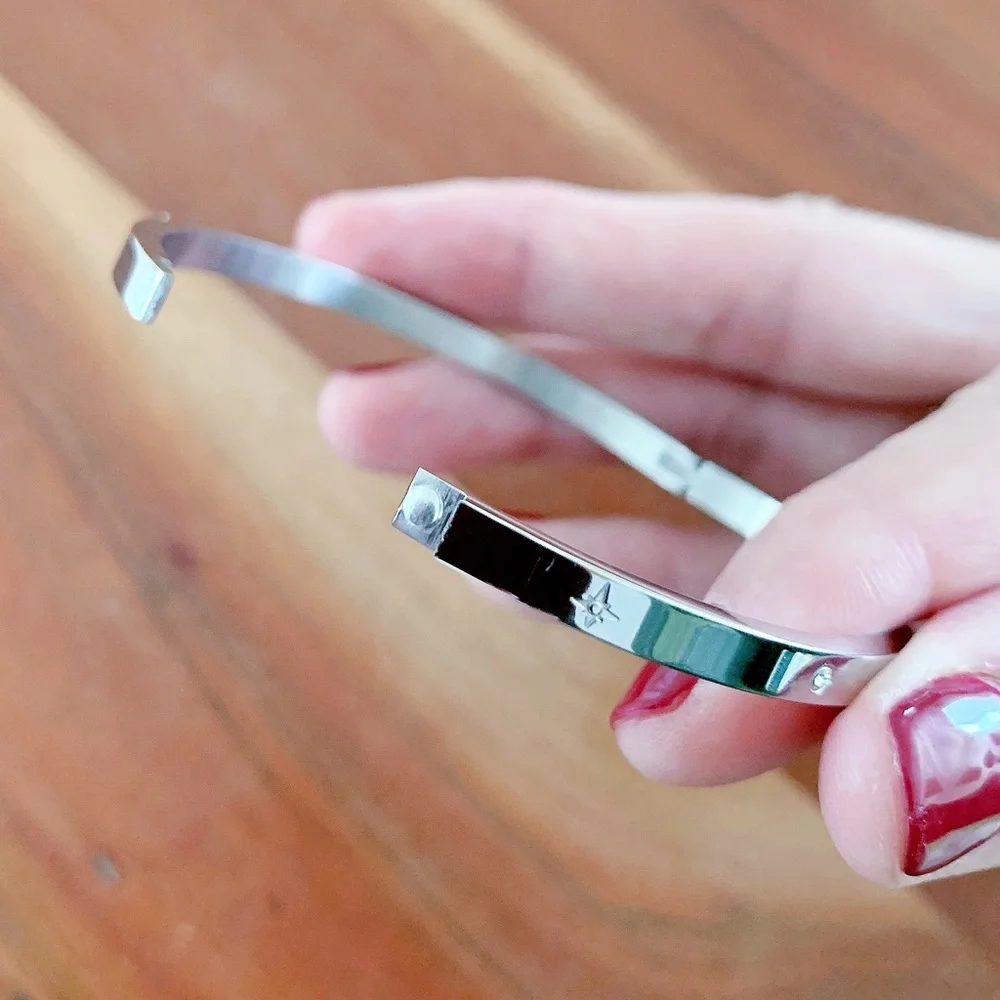 Stainless Steel Crystal Bangle - Silver NEW - Picture 4 of 10